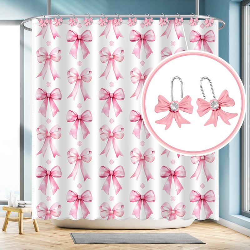 AamAccess Cute Bow Knot Shower Curtain Hooks Rings, Modern Home Decorativ Rust Resistant Hangers, 12PCS Shower Hooks for Bathroom Shower Rod, Bedroom, Living Room (Pink Bow) - Image 4